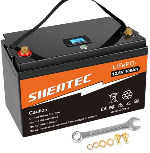 Shentec LiFePO4 Akku, 12V 100Ah Lithium Deep Cycle Batterie mit LED Anzeige, Eingebautes 100A BMS, für Backup Strom, Camping, Wohnmobil, Golfwagen, Boot, Off-Grid und Energiespeicherung zu Hause