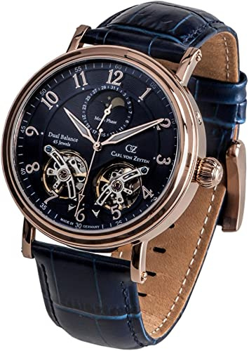 Carl von Zeyten Murg Automatik Herren Armbanduhr aus Edelstahl in der Farbe Roségold-Blau 46mm, Wasserdichtigkeit: 5Bar, CVZ0054RBLS