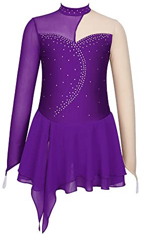 Alvivi Eiskunstlauf Kleid für Kinder Mädchen Ballettkleid Glitzer Rollkunstlauf Kleid Ballettanzug Latein Tanzkleid Eislaufen Wettbewerb Tanzkleidung Lila 122-128