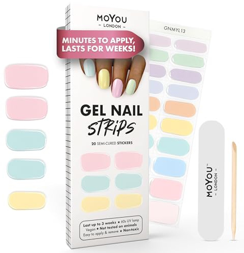 MOYOU LONDON Halbgehärtete UV Gel Strips - 20 Stück - Gel-Nagelfolien UV Härtend für Maniküre in Salonqualität - Pastel Sweets