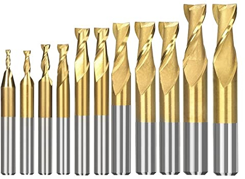 NUSHKI HSS-Fräser Mit 2 Flöten, Spiralschaftfräser Für Metall-Aluminium-Fräswerkzeug, TiN-beschichteter CNC-Fräser,11-teiliges Set
