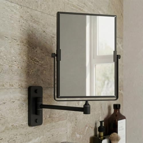 Artis Wall Mounted Bathroom Shaving Make Up Mirror with 1X/3X Magnification, Dual Sided Vanity Mirror Rectangle Black