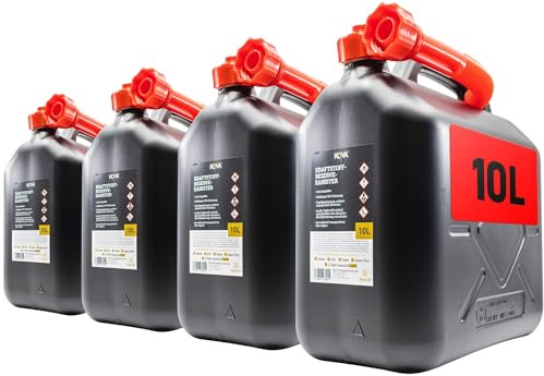 KOVA® 4x Benzinkanister 10L SCHWARZ Dieselkanister Reservekanister Kraftstoffkanister 10 Liter Wasserkanister für Benzin Diesel Wasser AdBlue, Auswahl: 5 20 20L ltr 5L 10-Liter-Kanister & Außgießer