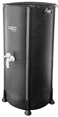 NEO TOOLS Zusammenlegbarer Regenwasser-Sammelbehälter, UV-beständiges und reißfestes PVC; Zapfhahn, unteres 3/4-Ventil; Reißverschluss, Sieb, Keine Verunreinigungen wie Blätter (100l, 40x78 cm)