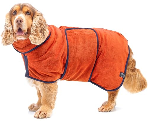 Lucky Paws® Hundebademantel – doppellagiger, Ultra-absorbierender & luxuriös weicher Bademantel Hund – Hunde in Minuten trocknen – Hundehandtuch & Hunde Bademantel in 1 (XL, Bernstein)