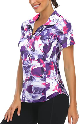 Akiooue Ladies Polo Shirts, Workout Top Women Exercise Activewear Sports Fitness Hiking Tops Womens Sun Protection Polo Tops UPF 50+ Tie Dye Sports Gym Tie Dye-XXL