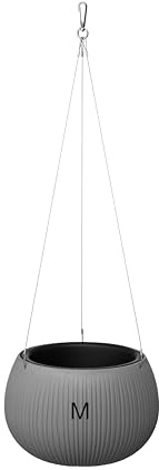 MELTOM Blumenampel Hängeampel Rund Ø 24 cm Beton-Optik Grau, Innentopf | Kunststoff, Fassungsvermögen 2,3 L, Höhe 17 cm, Stahlseil mit Karabiner, ohne Abflussloch, für innen & außen, wetterfest