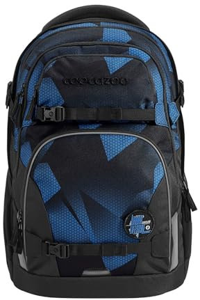 coocazoo Schulrucksack Porter „Electric Ice”, schwarz-blau, ergonomischer & anpassbarer Tornister, höhen- & größenverstellbar, mit Brustgurt & Hüftgurt, ab der 3. Klasse