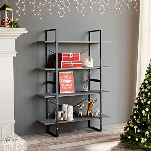 BaraSh Bücherregal 4 Fächer Grau 100x30x140 cm BüCherregal Regal Bookshelf Bucherragel BüCher Regal Kiefer Massivholz