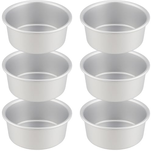 YUENPUN 6 moldes de aluminio para tartas de 4 pulgadas, bandeja redonda plateada para hornear, moldes pequeños para hornear tartas para bodas, cumpleaños, Navidad, fiestas