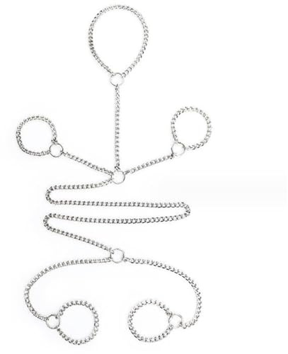 Adefeect SM Handschellen Fußfesseln Halsbänder aus Metall Kette Erotik Extrem Geschirr Adult Cosplay Sexspielzeuge für Anfänger Paare,Abnehmbar (silbrig, Hand-Fuß-Hals)