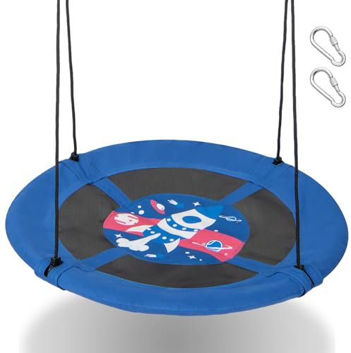 COSTWAY Kids Nest Swing, 104cm Round Tree Swings Seat with 180cm Adjustable Hanging Ropes, for Backyard Playground Garden (Rocket)