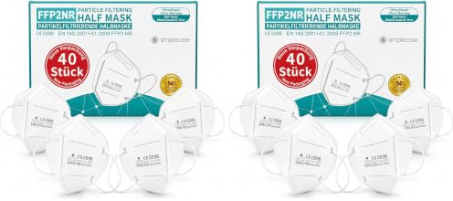 SIMPLECASE 40X Mascherine FFP2, certificata dall'organismo ufficialmente notificato 2834, respiratore, maschera con filtro per particelle, bianco