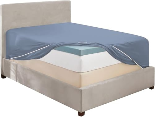 Hearth & Harbor Extra Deep Pocket Queen Fitted Sheet, Stone Blue
