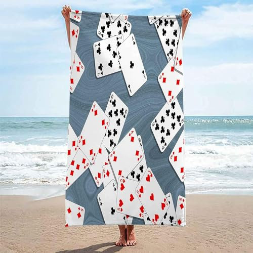 okoikfc 3D Strandtuch 80x160 cm Kartenspielen Badetuch Groß Kartenspielen Microfaser Handtücher Weich Schnell Trocknen Strandhandtuch Herren Frauen Badetücher, Strandtücher Strandlaken Handtuch A1046