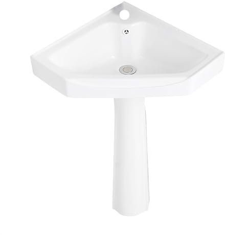 Säulenwaschbecken Zweiteiliges Eckwaschbecken mit Standfuß for kleine Räume, bodenstehender Keramik-Badezimmerwaschtisch, dreieckige weiße Säulenbecken-Badezimmerwaschbecken-Kombination Standwaschbeck