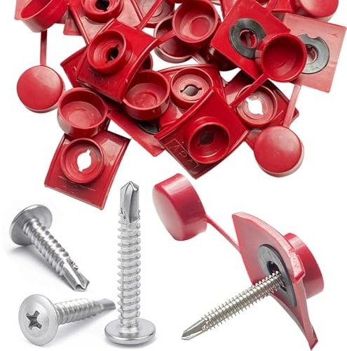 Calotte materiale fissaggio pannelli ondulati 100 pezzi distanziatori installazione pannello ondulato con viti per fissaggio tetti ondulati trapezoidali lamiera ondulata (Rosso)