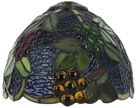 BOTOWI Tiffany Lamp Shade Replacement, 8X6 Inch Stained Glass Lampshades, Rose Dragonfly Sunflower Tulip Grape Mediterranean Baroque Lotus Peacock Light Cover for Table Lamp,Grape