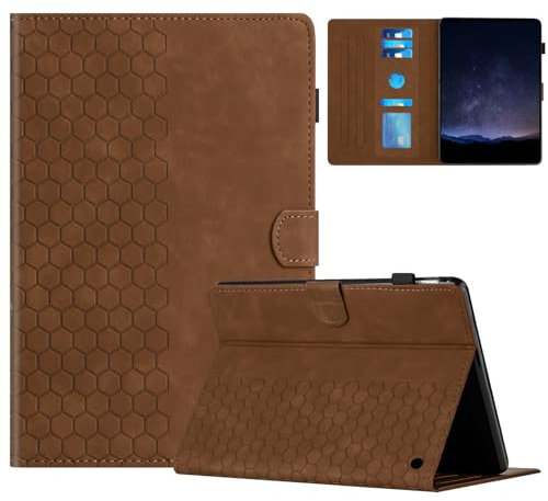 Mldjomid Hülle für Amazon Kindle Fire HD 8 Plus/HD 8(12/10 Gen, 2024/2022/2020) 8 Zoll Tablet Schutzhülle PU Leder Multi-Winkel Folio mit Auto Schlaf/Wach Flip Cover Case,Wabenmuster Braun