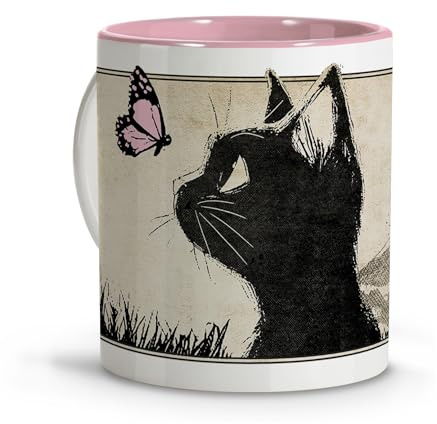 LolaPix Taza con Dibujo de Gato Estilo Anime. Tazas Originales para Regalar. Regalos Frikis Mujer. Regalos para Amantes de los Gatos. Taza Anime Gato Negro.