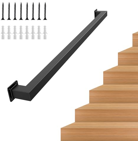 4FT Stair Handrail, Wall-Mounted Square Staircase Handrail, Stair Railing for Indoor & Outdoor Steps, Non-Slip Metal Steel Grab Bar for Stairs, Loft, Porch