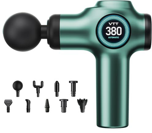 Massagepistole, Muskel Percussion massagegerät mit 99 Geschwindigkeiten,Massagepistole, Elektrische Handmassagegeräte, 9 Massageköpfen LCD Touchscreen,Rücken Massagegerät mit USB C Aufladung (Grün)