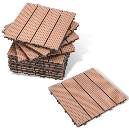 Lospitch WPC terrassplattor, 30 x 30 cm balkong golvplattor 55 stycken för 5 m², terrassbrädor, klickplattor, väderbeständig, halkfri, lättskött, trädgårdskakel med klicksystem, brun