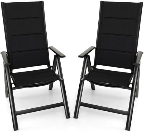 Klappbare Gartenstühle für den Außenbereich, mit verstellbarer Rückenlehne und Armlehnen, Aluminium, Terrassen-Bistro-Stuhl für Balkon, Pool, Camping, Sitze (2 Stück mit Schwammpolsterung)