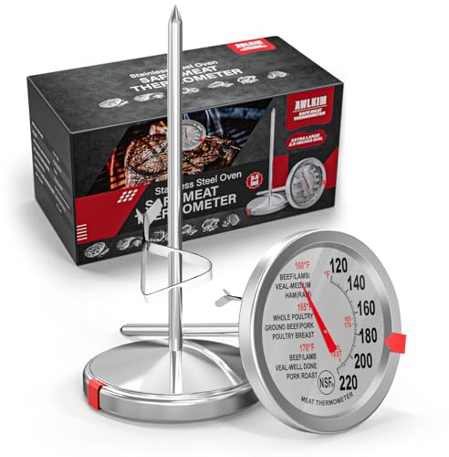 AWLKIM 2 Pack Analog Probe Meat Thermometer, NSF Certified, No Battery Needed, 2.5-in Extra-Large Dial, 120-220°F Read Range, Oven Safe up to 500°F, Bimetallic Stem for Cooking, Roasting, Turkey