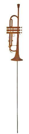 Gartenstecker Trompete aus Cortenstahl – Edelrost Metall Deko für Garten, Beet & Balkon, wetterfest, 110 cm, Rostoptik, Geschenk für Musiker, Trompeter & Musikliebhaber