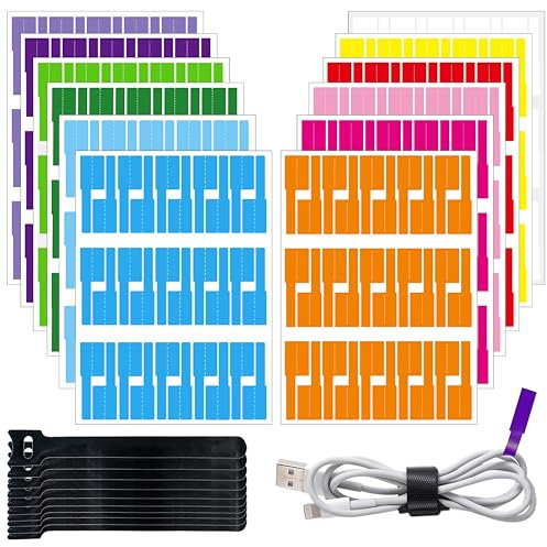 Yezirzax 12 Farben 360 Stück Kabelbeschriftung, Kabeletiketten mit 10 Kabelbinder, Selbstklebende Kabelmarkierung Wasserdicht Reißfest für Kabel Beschriftung