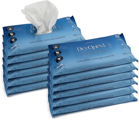 DryQuest Incontinence Wet Wipes, Pack of 360 Travel Wipes-Versatile, Soft & Moist, Fragrance and Alcohol Free - Formulated for Sensitive Skin for Adults with Aloe Vera & Chamomile Extract (20 x 28 cm)