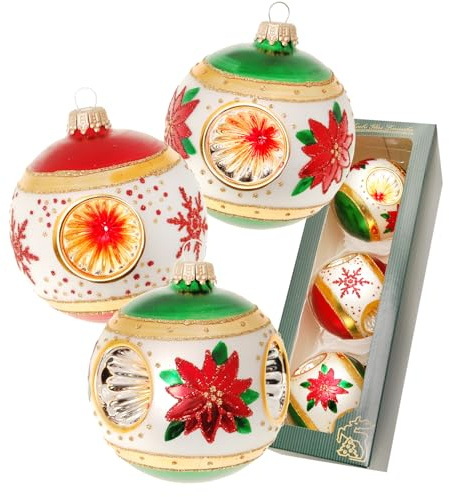 Krebs Glas Lauscha Weihnachtsdekoration/Christbaumschmuck aus Glas - Weihnachtskugeln - Farbe: Grün/Rot Reflex - 3 Stück - Größe: ca. 8 cm