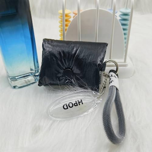 HPOD Kompatibel med AirPods-fodral, trendig och trendig dunbomull vadderad quiltad hörlursväska med bärbart rep för Airpods Pro och Airpods 3 fodral (svart med 13 cm bärbart rep)