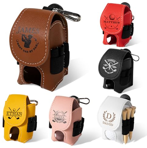 Golf-Gürteltasche aus Leder, mit Tee-Halter, Tasche mit 4 Tees, 2 Bälle, personalisiertes Golfzubehör für Männer und Frauen