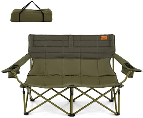 COSTWAY Chaise Pliante Camping, Chaise Camping à 3 Places, Accoudoirs Réglables, 2 Porte-gobelets, Sac de Transport, Fauteuil Pliant pour Pêche Plage Pique-Nique (Vert,147 × 69 × 82 cm)