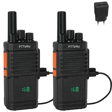 PTTalky PR2 PLUS Anzeige Walkie Talkies PMR446 Funkgerät, Lizenzfreies Funkgeräte Set, Professionelles Walkie-Talkies Woki Toki, USB-Ladung, VOX und 16 Kanäle, für Gebäude, Geschäfte(2 Stück, Schwarz)