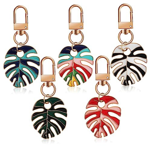 CALLARON 5pcs Monstera Leaf Key Chains Plant Leaf Key Fobs for Keyring Charms Decorative Holders for Bag Hanging for Birthday