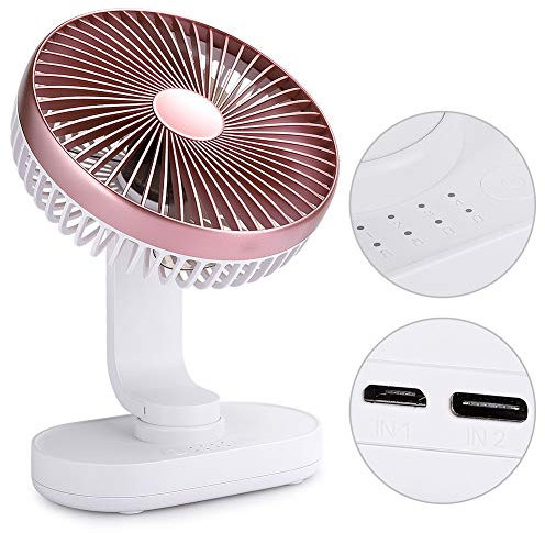 POENVFPO Ventilador de Escritorio de 4 Velocidades de Ventilador USB Nuevamente Compacto Recargable Compacto para Escritorio de Oficina en Casa, Mesa de Carga Silenciosa para el Interior (Oro rosa)