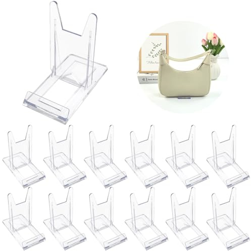 Sibosen Set di 12 espositori regolabili in acrilico trasparente per portafogli, borse, borse, supporto trasparente per display, custodia in acrilico per feste, matrimoni, decorazione della casa e