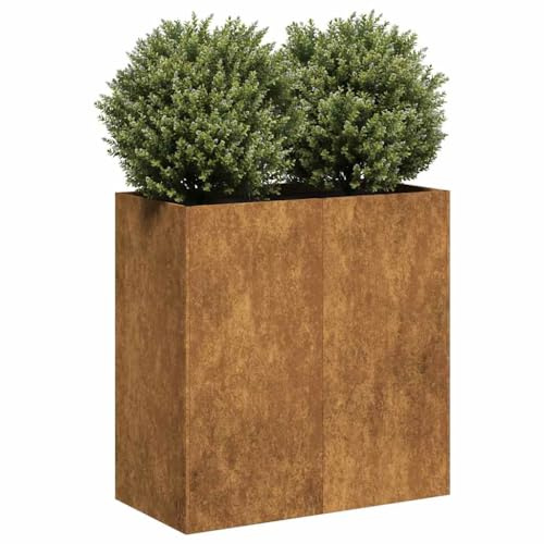 HaoChrymec Jardinera de Acero Resistente a la Intemperie, Maceta para Balcón, Diseño Moderno con Fondo Abierto, Ideal para Flores y Huerto Urbano, Color Marrón, 80x40x80 cm