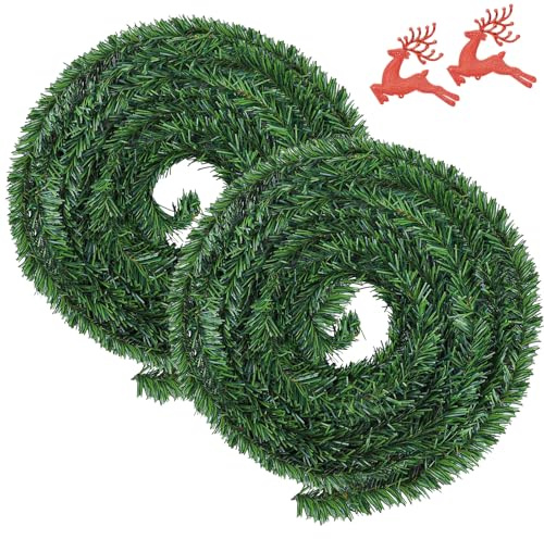 2 Stück Grüne Weihnachtsgirlande 11m,Tannenzweiggirlande Weihnachtsdeko Weihnachten,Weihnachts Girlande,Künstliche Dekogirlande - Für Die Festliche Dekoration Zu Weihnachten