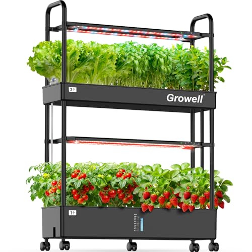 Growell 60-Pod Hydroponics Growing System, Large Vertical Hydroponic Garden with Smart Full-Spectrum Grow Lights, Auto Circulating Water, Mobile Indoor Gardening System for Herbs, Vegetables & Fruits