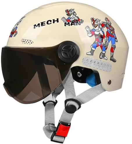 Casco Per Bambini Dai 4 Ai 12 Anni, Casco Jet Da Moto Per Bambini Con Visiera Parasole, Omologato ECE 22.06, Casco Per Ciclomotore C,50-56cm