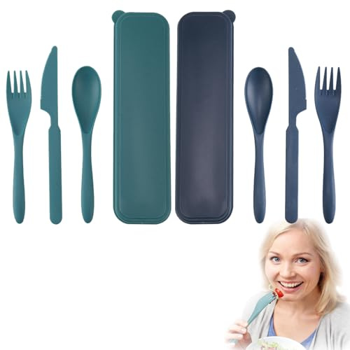 2 Pieces Travel Cutlery, Camping Cutlery, Travel Cutlery with Case, Cutlery for On the Go, Cutlery To Go, Portable Cutlery Set, Reusable Plastic Forks, Spoons, Tableware, for Picnic, Outdoor
