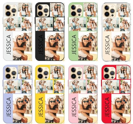 Individuelle Handyhülle für iPhone 16, 15, 14, 13, 12, 11 Pro Max, XR, XR, Xs, 6, 7, 8 Plus, SE, personalisierte Hülle mit 4 Bildern, stoßfeste Schutzhülle, mehrfarbig