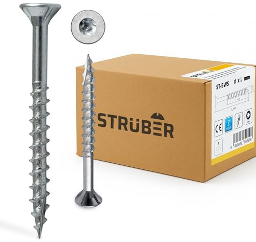 STRÜBER Universalschrauben mit Senkkopf und Torx-Antrieb (Ø4,5 x 50 mm / 200 Stk.) verzinkte Holzschraube - Spanplattenschrauben – Teilgewinde & Cutspitze - TX-Bit inkl - ETA