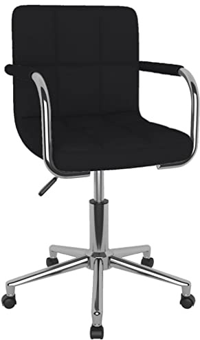 HETFTJN Esszimmerstuhl Schwarz Drehbar mit Gasdruckfeder, Höhenverstellbarer Küchenstuhl aus Stoff & Chromstahl, Polsterstuhl 48x47x74,5-86 cm, Modernes Design & Robust für Esszimmer Küche Wohnzimmer
