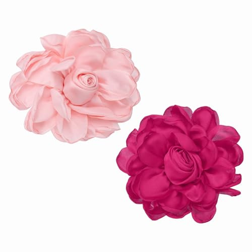 PATIKIL Große Stoffblumen-Anstecknadeln 2Stk Elegante Stoffrose Große Brosche Zarte Satin-Kamelie Ansteckblume Reversnadel Für Frauen Hochzeitskleidung Anzug Kleid Pink/Rosa Rot