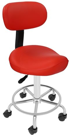 YOICUATGNA Sattelhocker mit Rollen & Rückenlehne | Ergonomischer Bürohocker 360° Drehbar | Höhenverstellbar (45-59 cm) | 150kg Traglast | Silent-Rollen für Küche Massage Büro